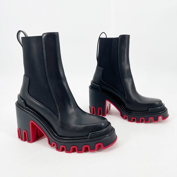 Christian Louboutin Marchacroche Duna Black  Lug Sole Ankle Chelsea Boots EU 37 - Picture 1 of 12